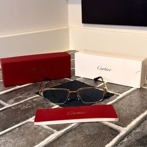 CARTIER 135 B02E22DW / CT00410-003 - Gold & Black Rectangular Eyeglasses Size OS